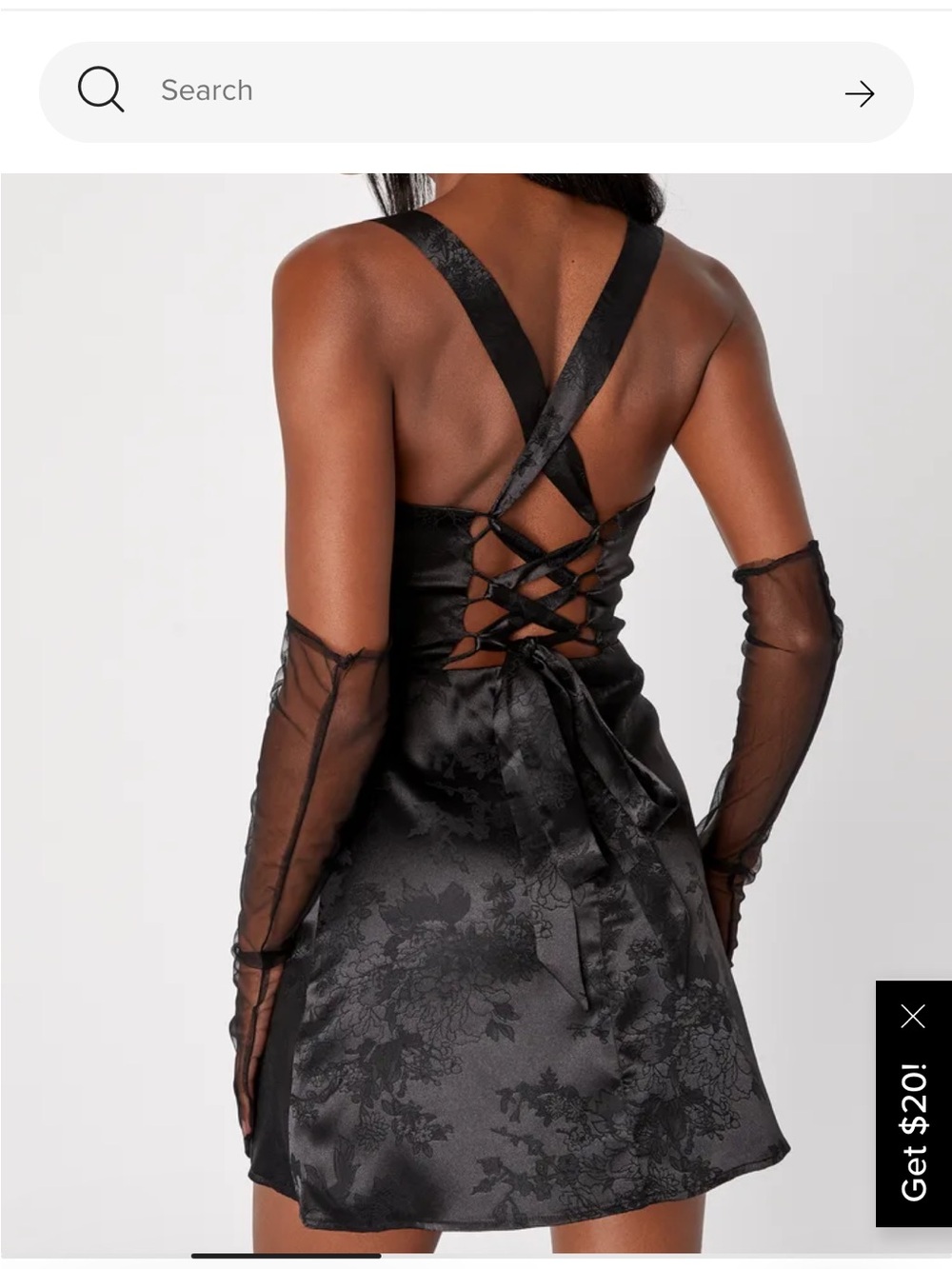 Lulus Black Floral Satin Look Lace Up Mini Dress Medium NWT Corset Back - Picture 11 of 11